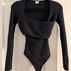 Abercrombie & Fitch Black Ribbed Long-Sleeve Bodysuit